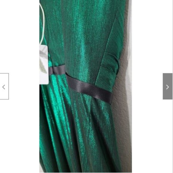 NWT Marchesa Notte Emerald Strapless Metallic Lame Gown Dress 4 - Picture 7 of 11